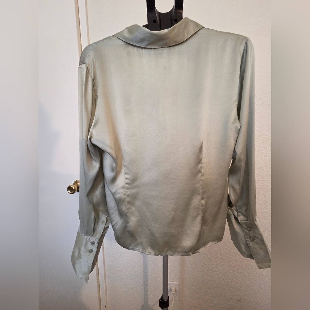 Fred David 100% Silk Women's Soft Sage Button Down Shirt NWT - Picture 2 of 3